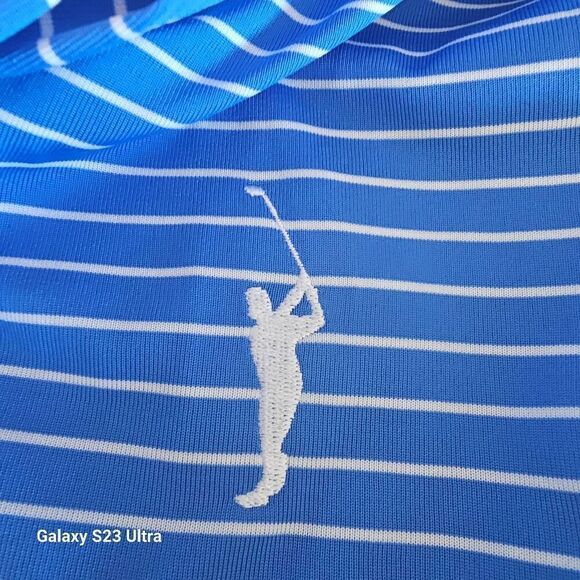 Donald Ross mens Sz M blue white striped golf polo shirt logo print - Picture 6 of 8